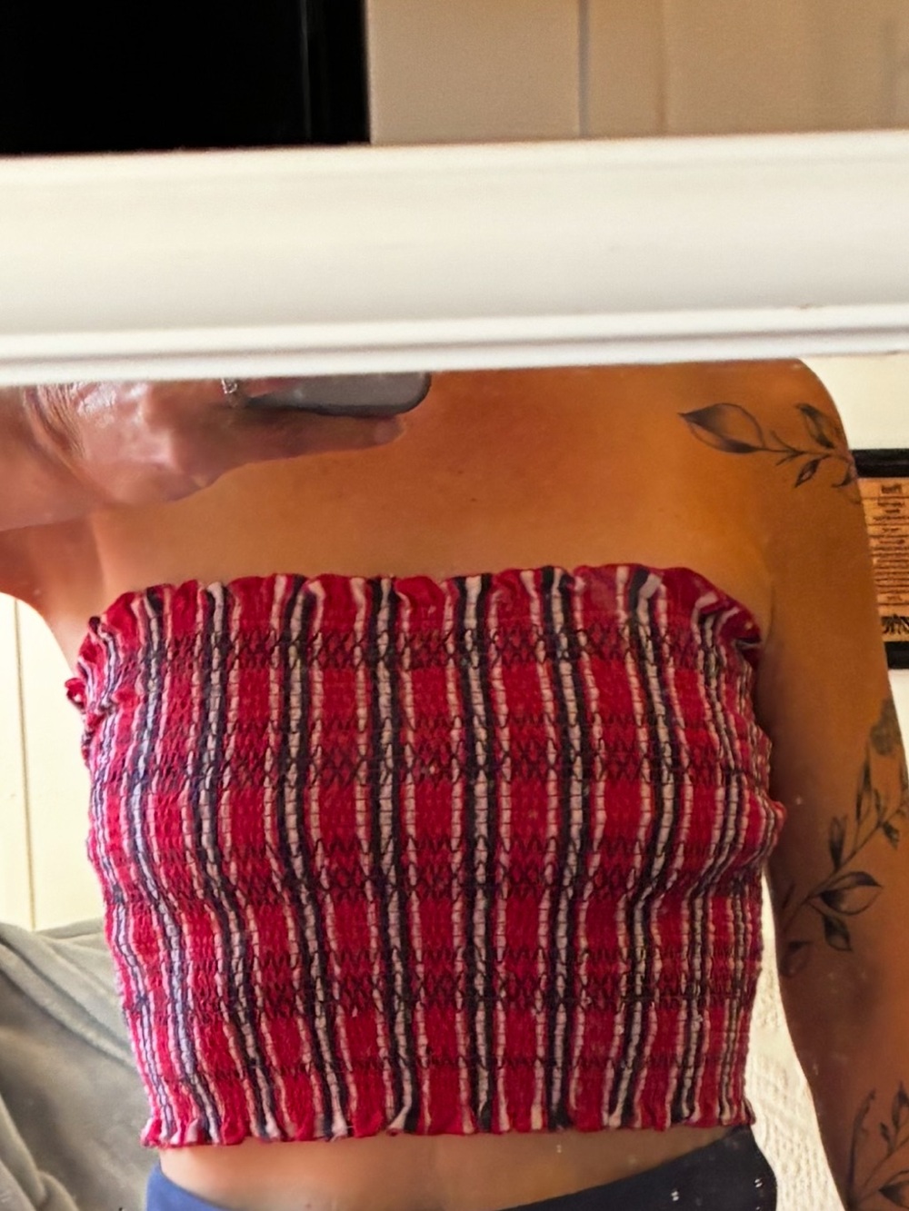 BOGO FREE-Hollister Red Striped- Plaid Tube Top- Like New- Size Medium/ Large
